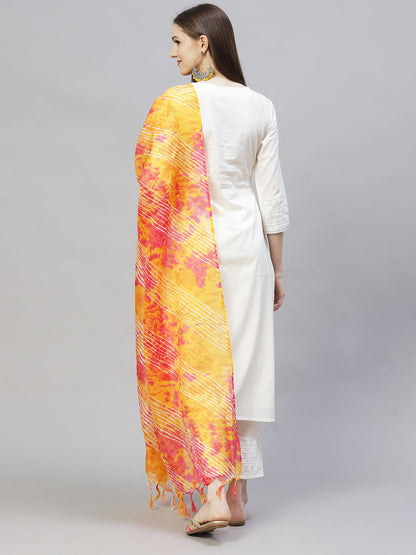Ethnic Chikankari Embroidered Straight Kurta with Pants & Dupatta - Off White