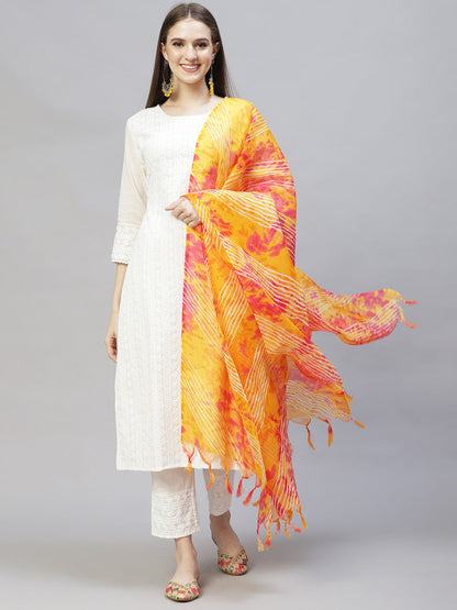 Ethnic Chikankari Embroidered Straight Kurta with Pants & Dupatta - Off White
