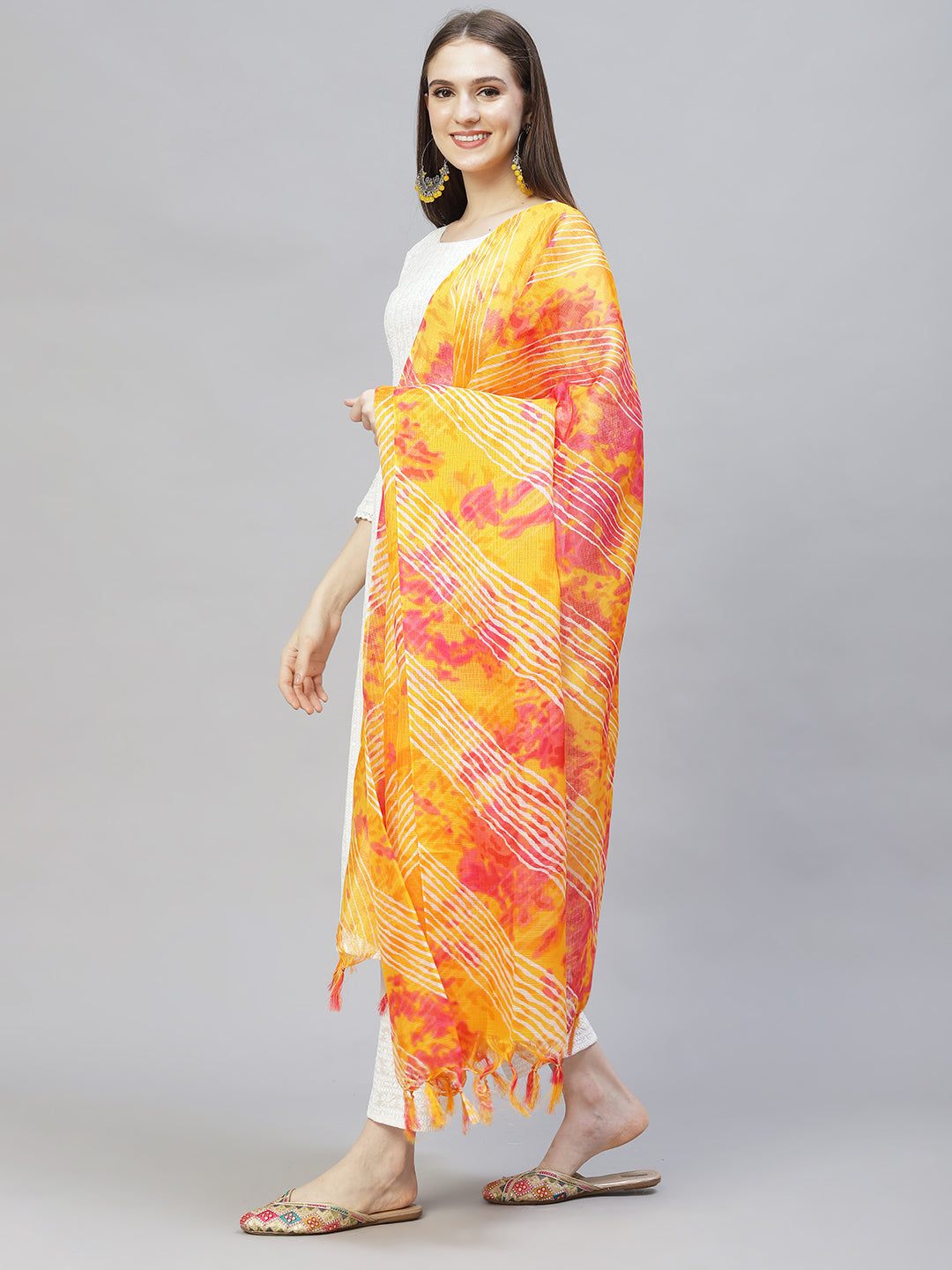 Ethnic Chikankari Embroidered Straight Kurta with Pants & Dupatta - Off White