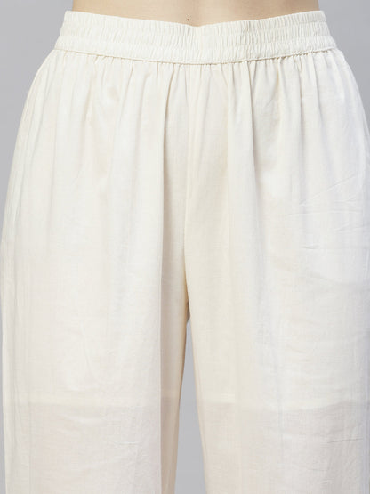 Ethnic Chikankari Embroidered Straight Kurta with Pants & Dupatta - Off White