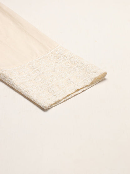 Ethnic Chikankari Embroidered Straight Kurta with Pants & Dupatta - Off White