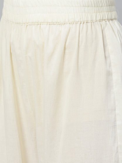 Ethnic Woven Anarkali Kurta with Pants & Dupatta - Off White