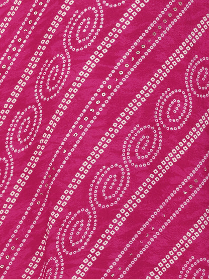 Bandhani Printed & Embroidered Straight Fit Kurta - Magenta