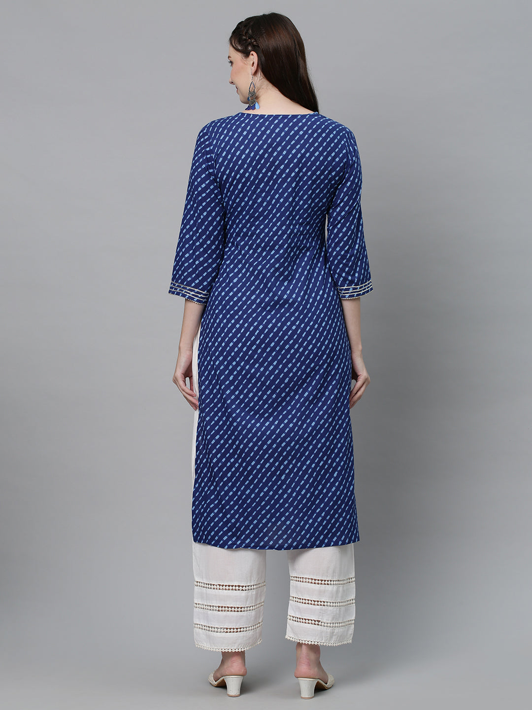 Leheriya Printed & Sequin Embroidered Straight Fit Kurta - Dark Blue