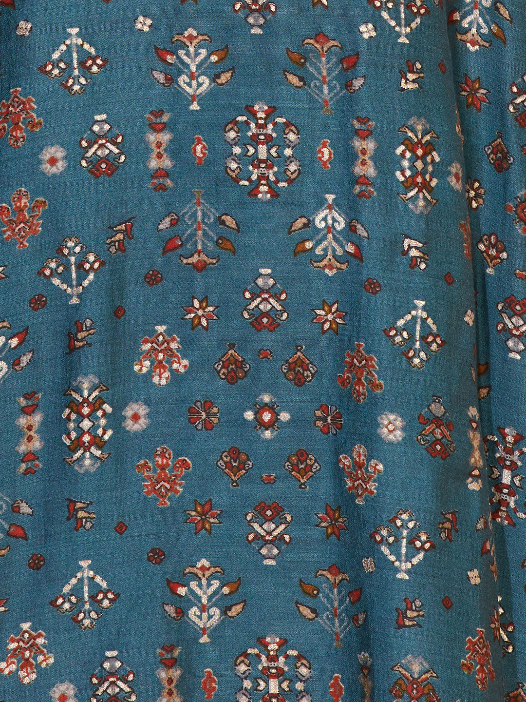 Ethnic Printed & Embroidered Kurta with Pants & Dupatta - Blue