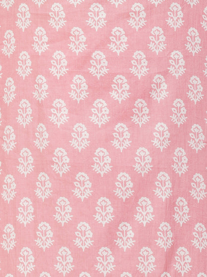 Floral Printed & Embroidered Straight Kurta with Pants & Dupatta - Pink