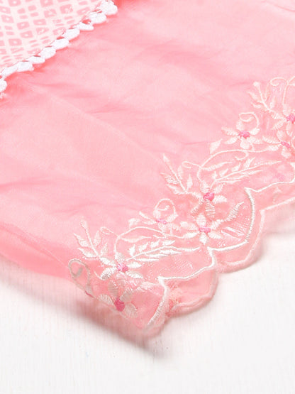 Floral Printed & Embroidered Straight Kurta with Pants & Dupatta - Pink