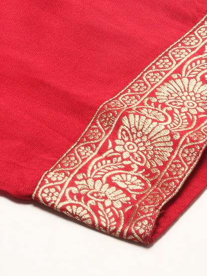 Ethnic Woven & Hand Embroidered Kurta with Pants & Dupatta - Maroon