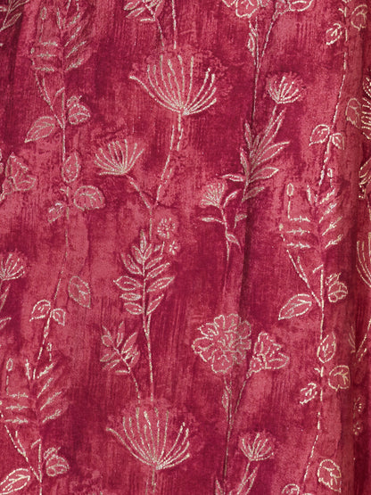 Floral Printed & Embroidered Straight Fit Kurta - Magenta