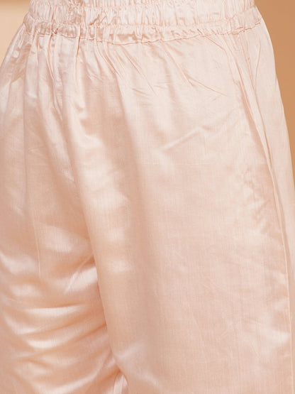Floral Printed & Embroidered Kurta with Pants & Dupatta - Peach