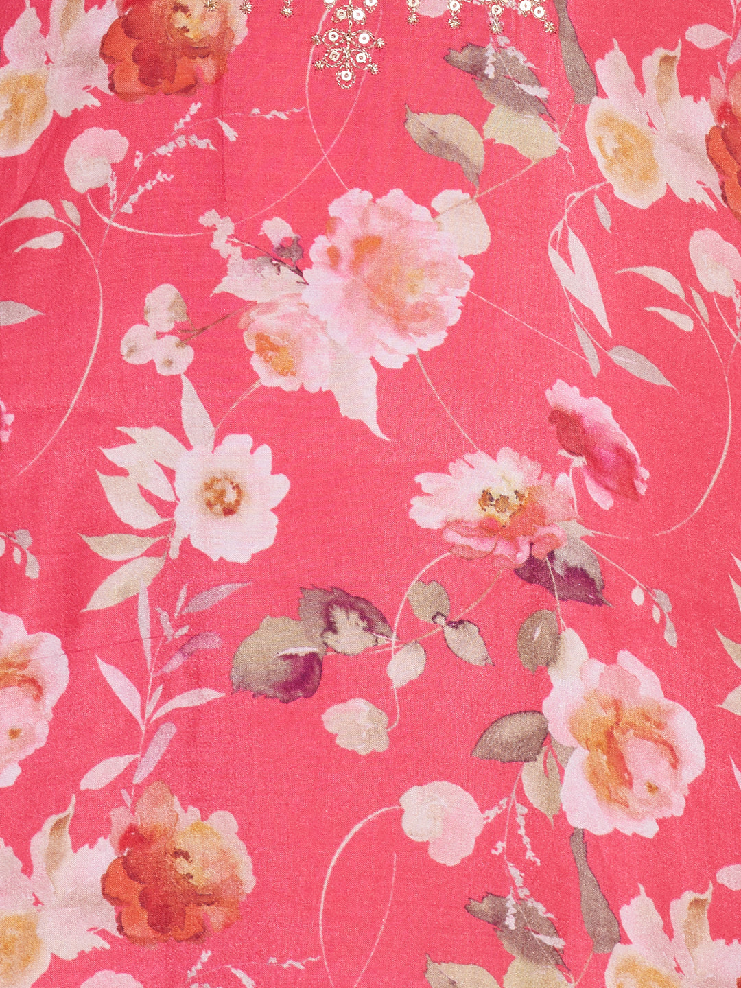 Floral Printed & Embroidered Kurta with Pants & Dupatta - Pink