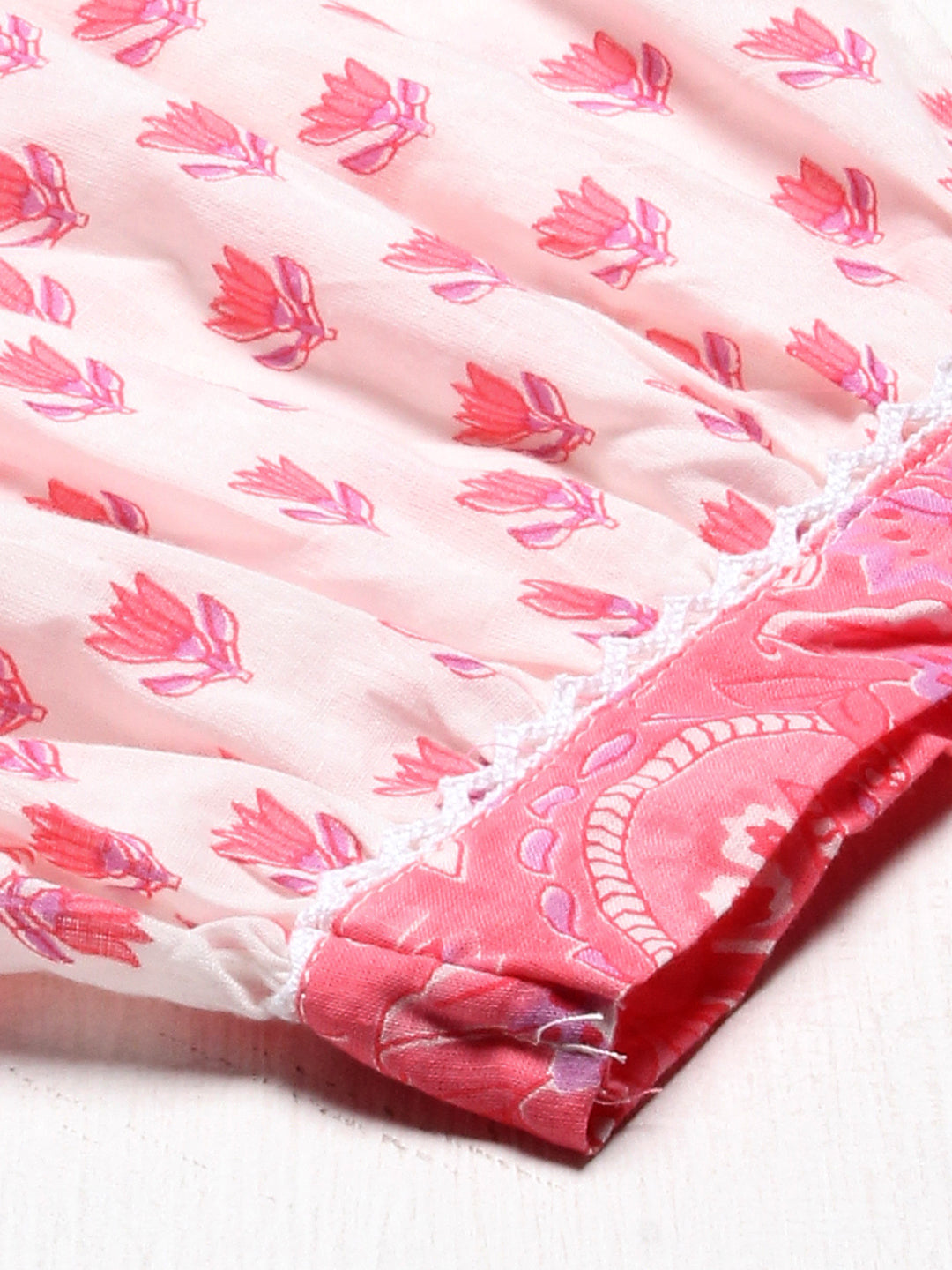 Floral Printed & Chikankari Embroidered Straight Kurta with Pants - Pink