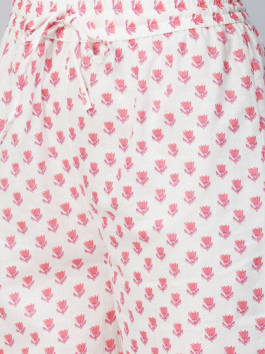 Floral Printed & Chikankari Embroidered Straight Kurta with Pants - Pink
