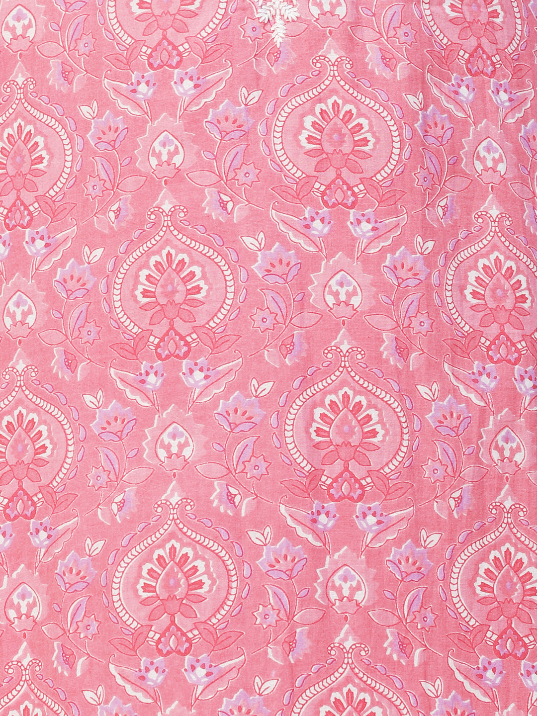 Floral Printed & Chikankari Embroidered Straight Kurta with Pants - Pink