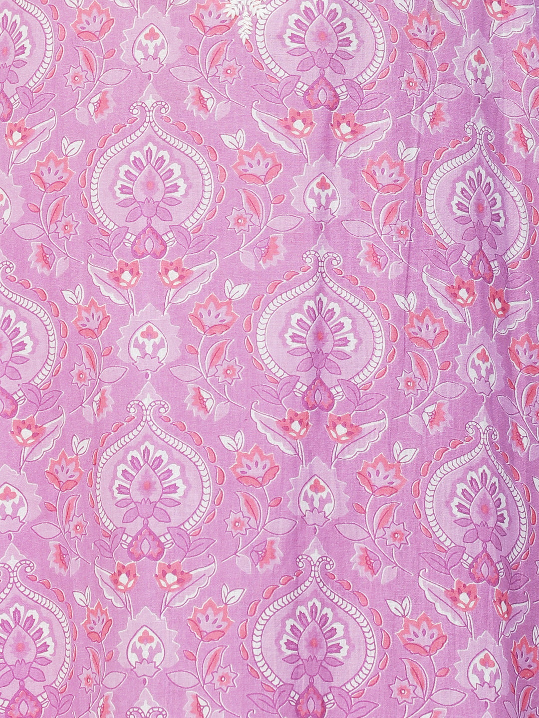 Floral Printed & Chikankari Embroidered Straight Kurta with Pants - Purple