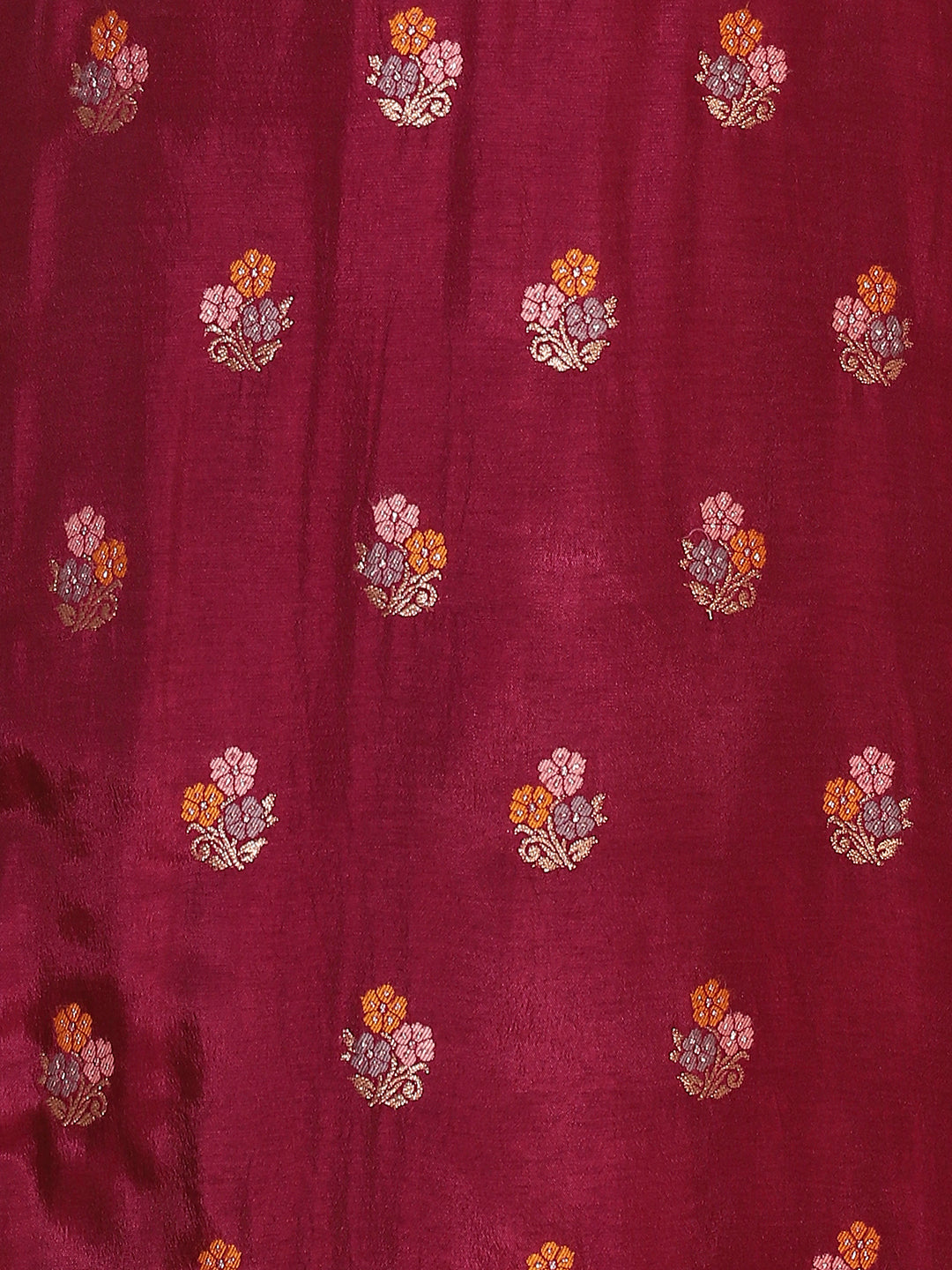 Ethnic Woven Straight Kurta with Pants & Dupatta - Wine