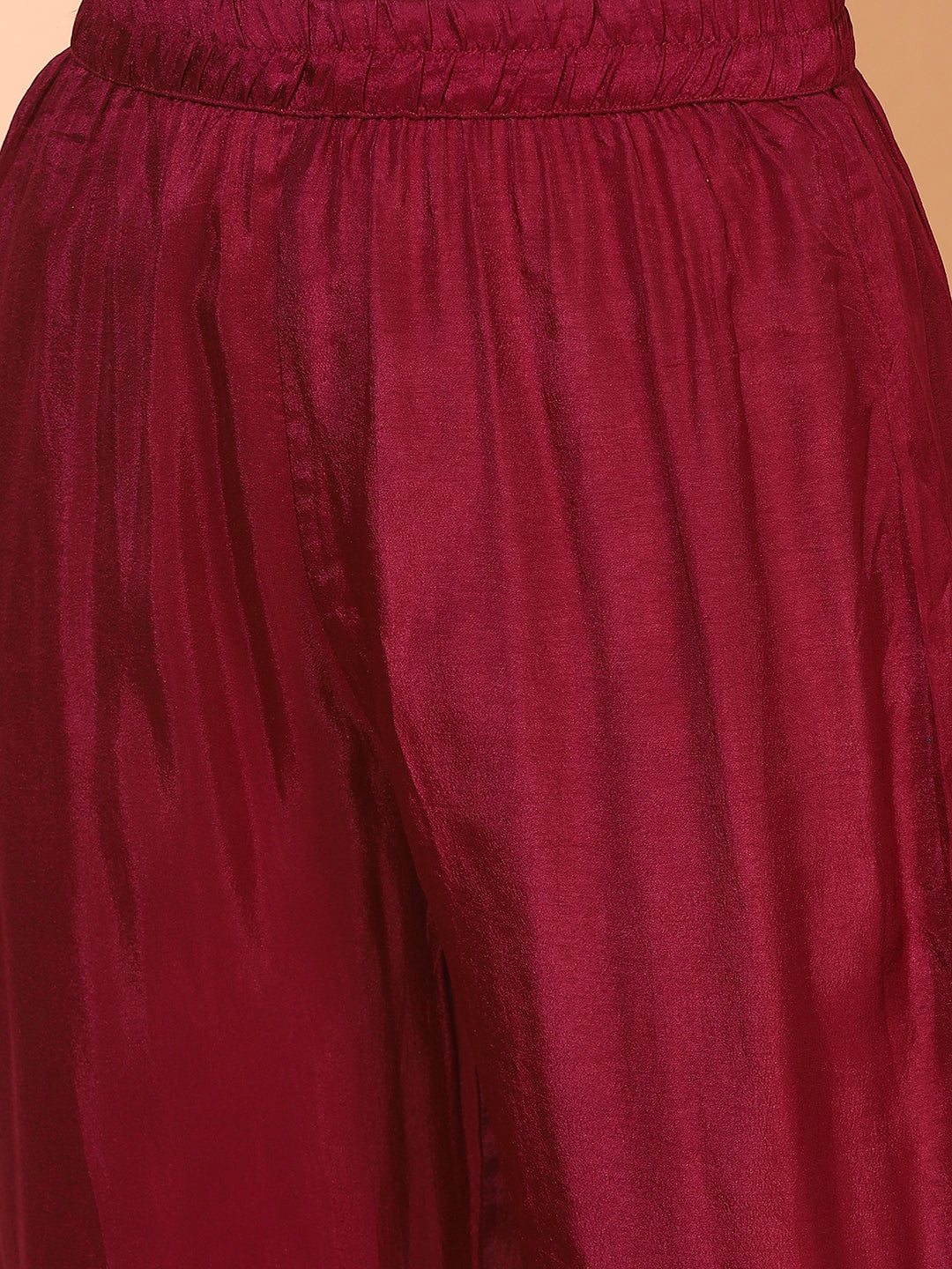 Ethnic Woven Straight Kurta with Pants & Dupatta - Wine