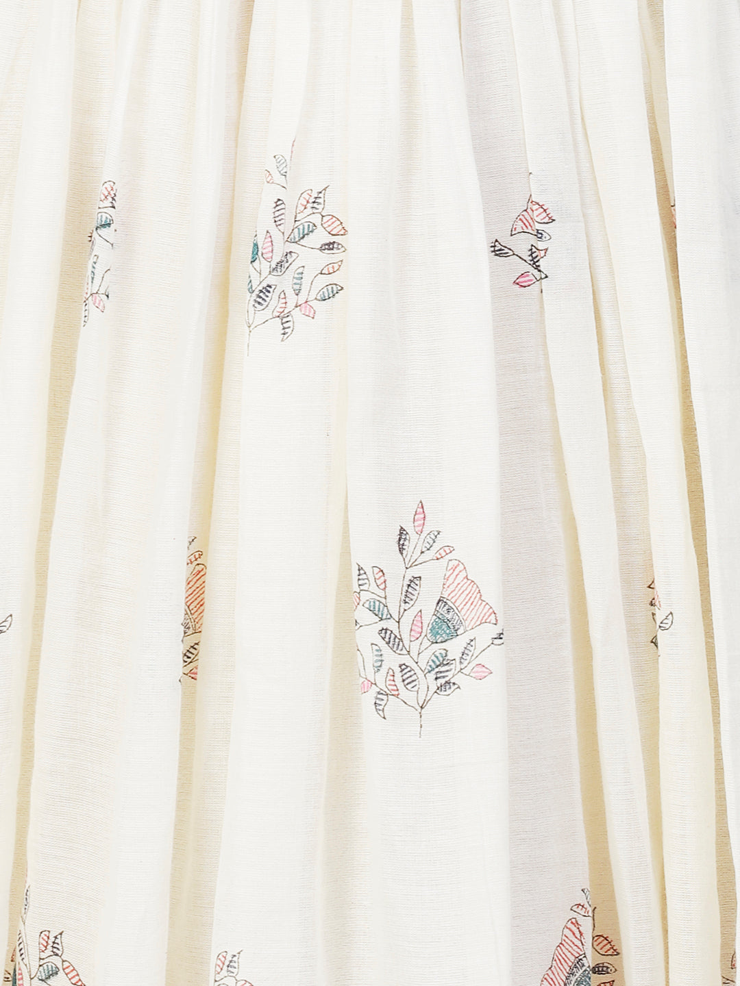 Ethnic Printed & Hand Embroidered Flared Maxi Dress With Dupatta - Off White