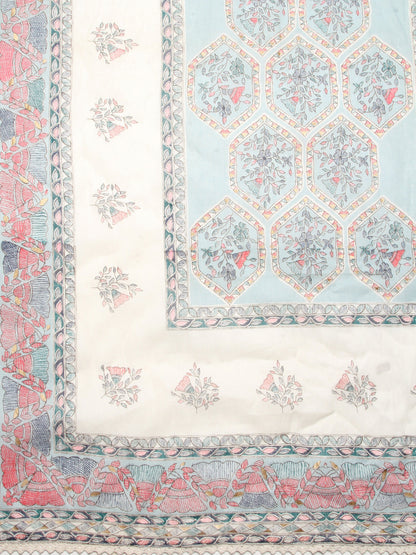 Ethnic Printed & Hand Embroidered Flared Maxi Dress With Dupatta - Off White