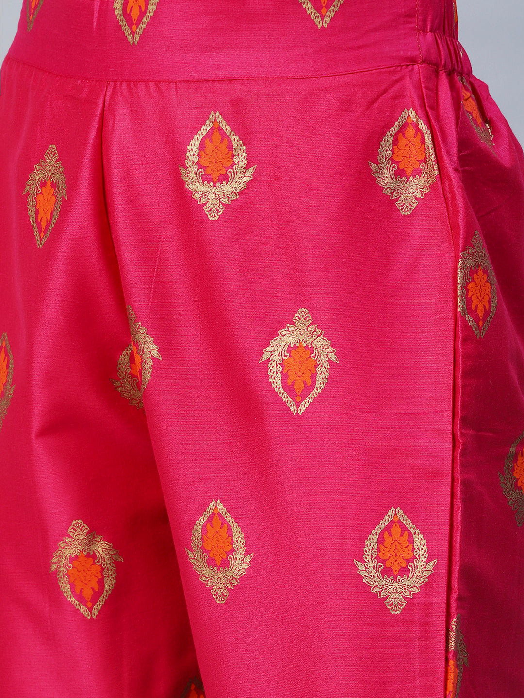 Bandhani Printed & Embroidered Straight Kurta with Pant & Dupatta - Purple