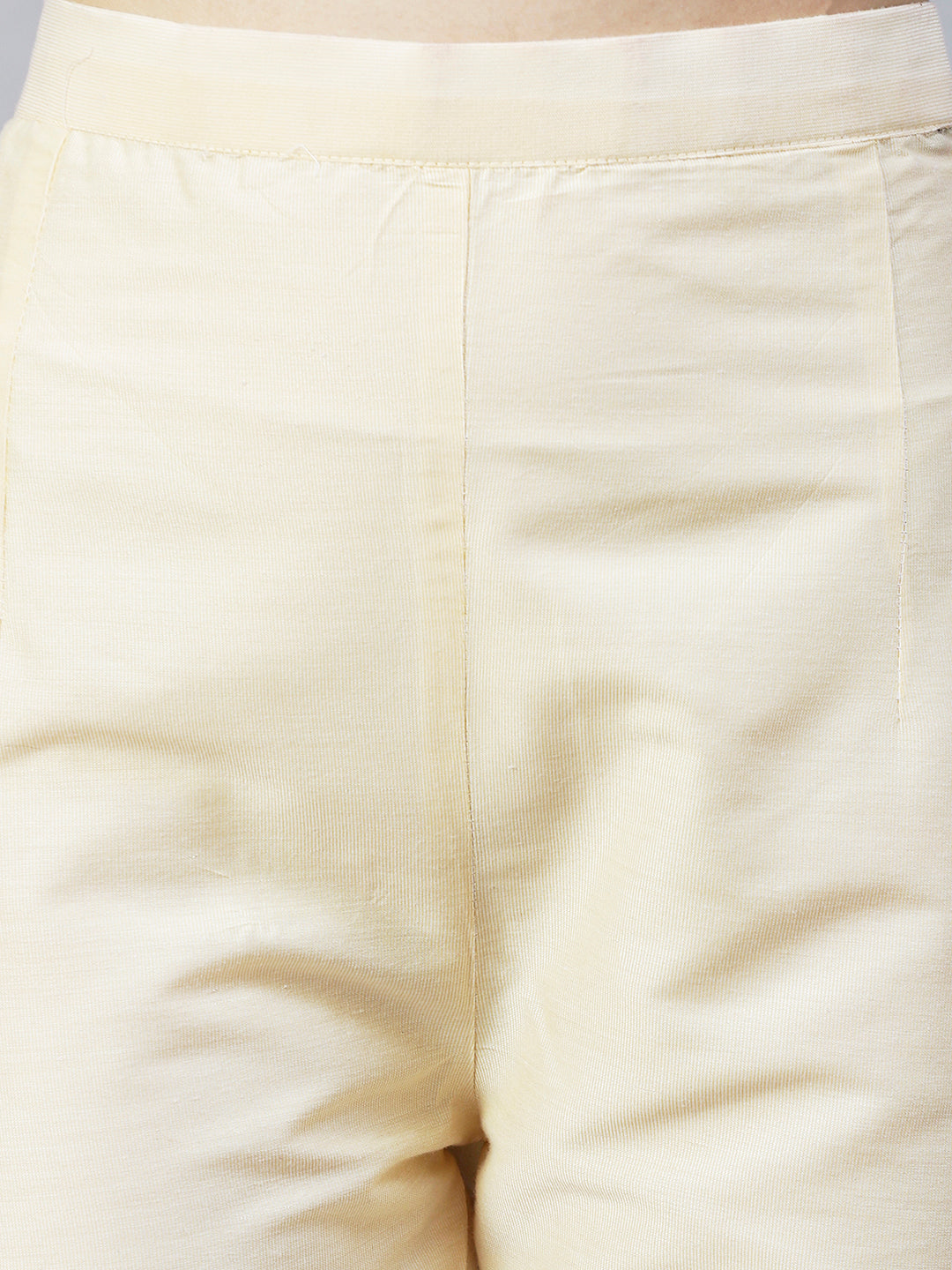Solid Beads Embroidered Straight Fit Pant - Cream