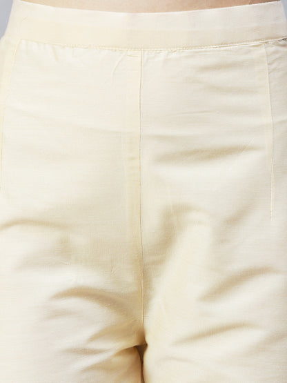 Solid Beads Embroidered Straight Fit Pant - Cream