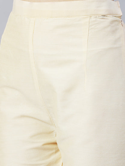Solid Beads Embroidered Straight Fit Pant - Cream