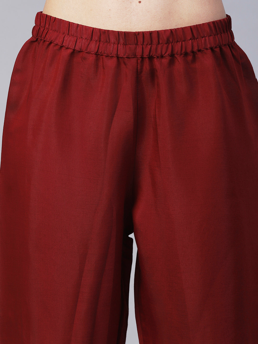 Solid Sequin Embroidered A-Line Kurta with Pant & Dupatta - Maroon