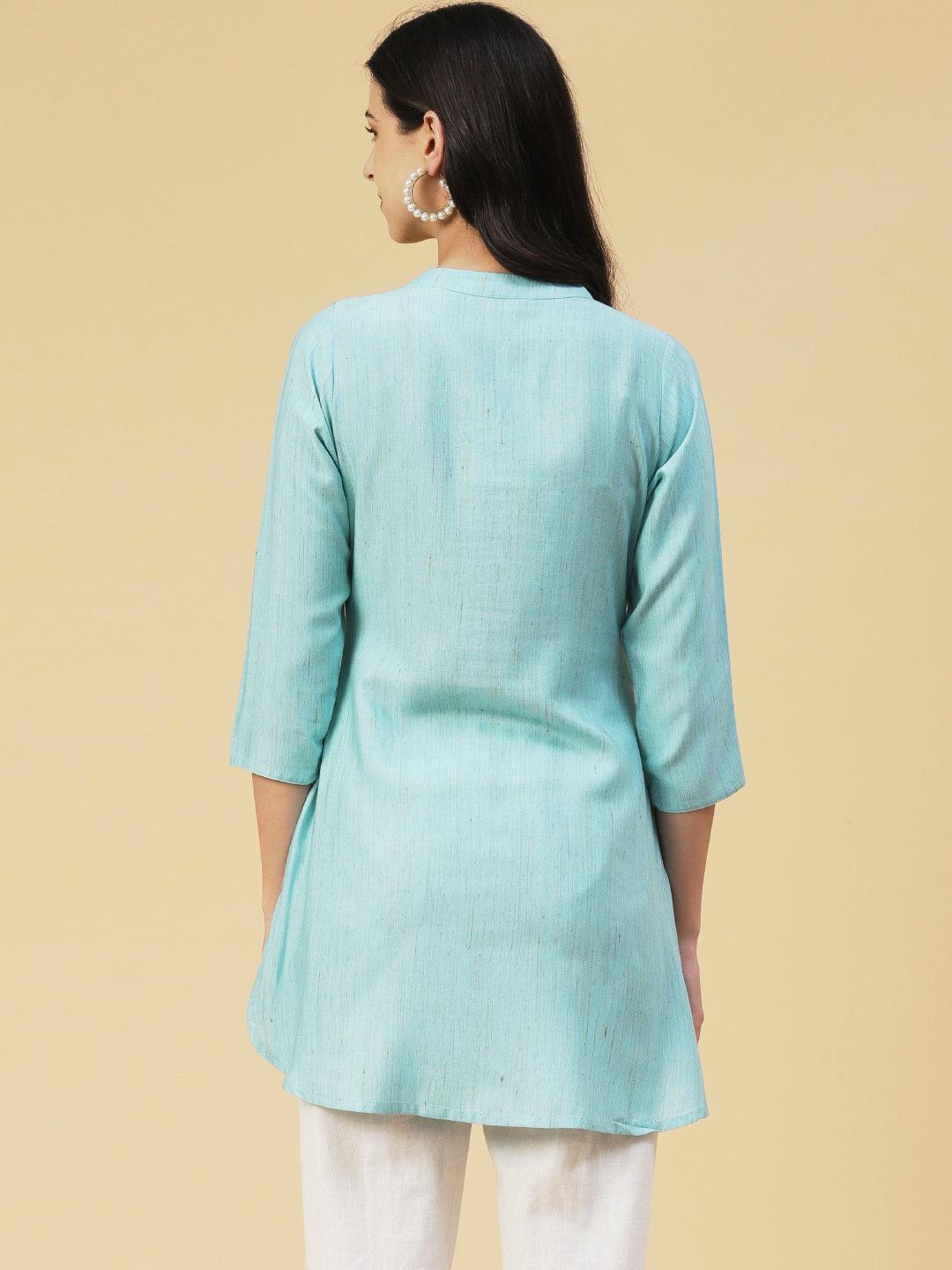 Ethnic Chikankari Embroidered A-line Kurti - Blue