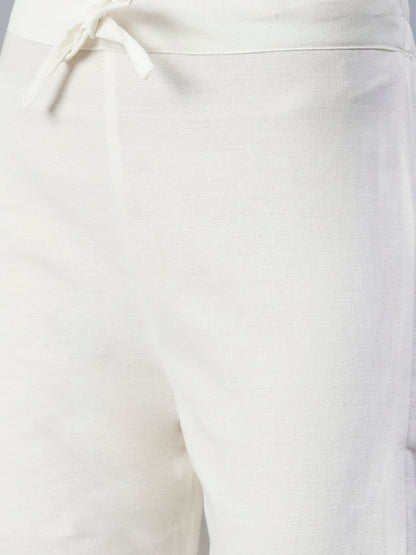 Solid Resham Embroidered Pants - White