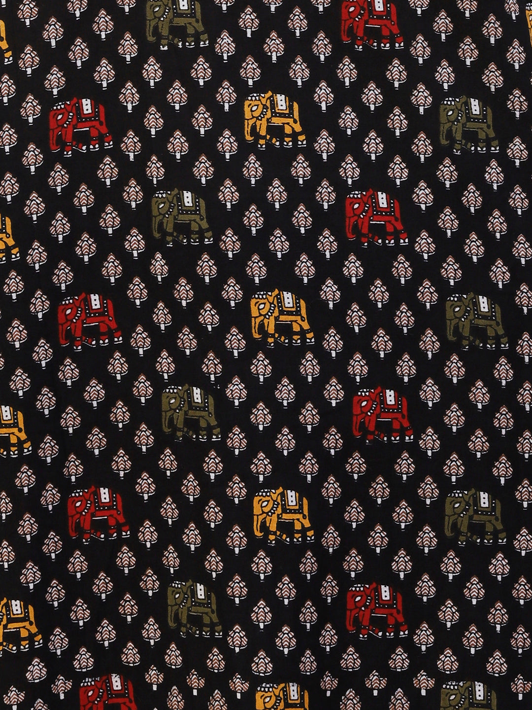 Elephant Printed Buttoned Kurta - Black