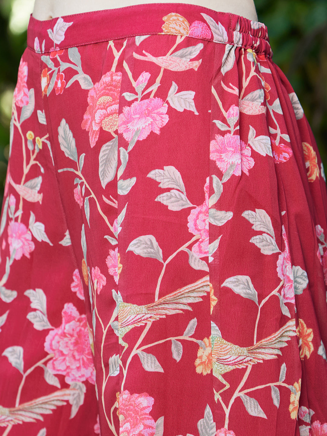 Floral Printed A-Line Kurta with Palazzo - Dark Pink