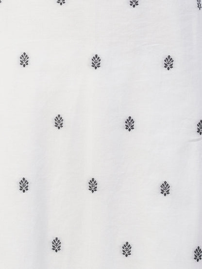 Ethnic Woven Straight Fit Kurta with Palazzo & Dupatta - White