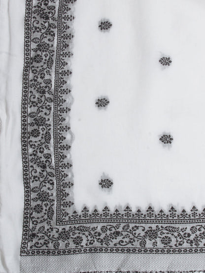 Ethnic Woven Straight Fit Kurta with Palazzo & Dupatta - White