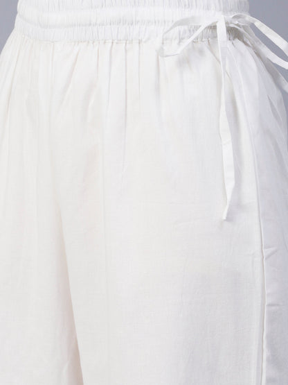 Ethnic Woven Straight Fit Kurta with Palazzo & Dupatta - White