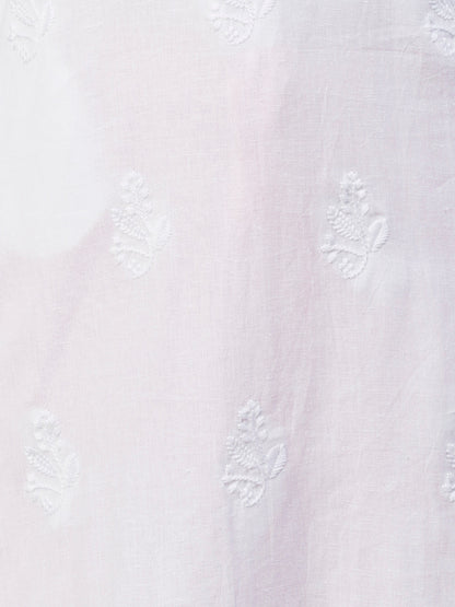 Solid Floral & Paisley Chikankari Embroidered Kurta - White