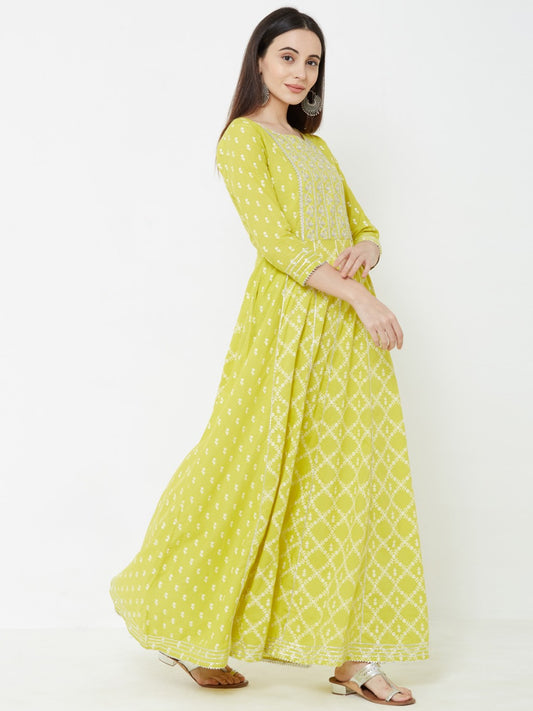 Silver Zari Embroidered & Gota Embellished Multi Panelled Maxi – Chartreuse Green