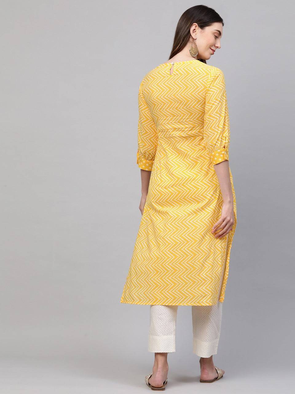 Gota Patti Embroidered & Smocked Bandhani Printed Kurta With Handcrafted Pant - Yellow