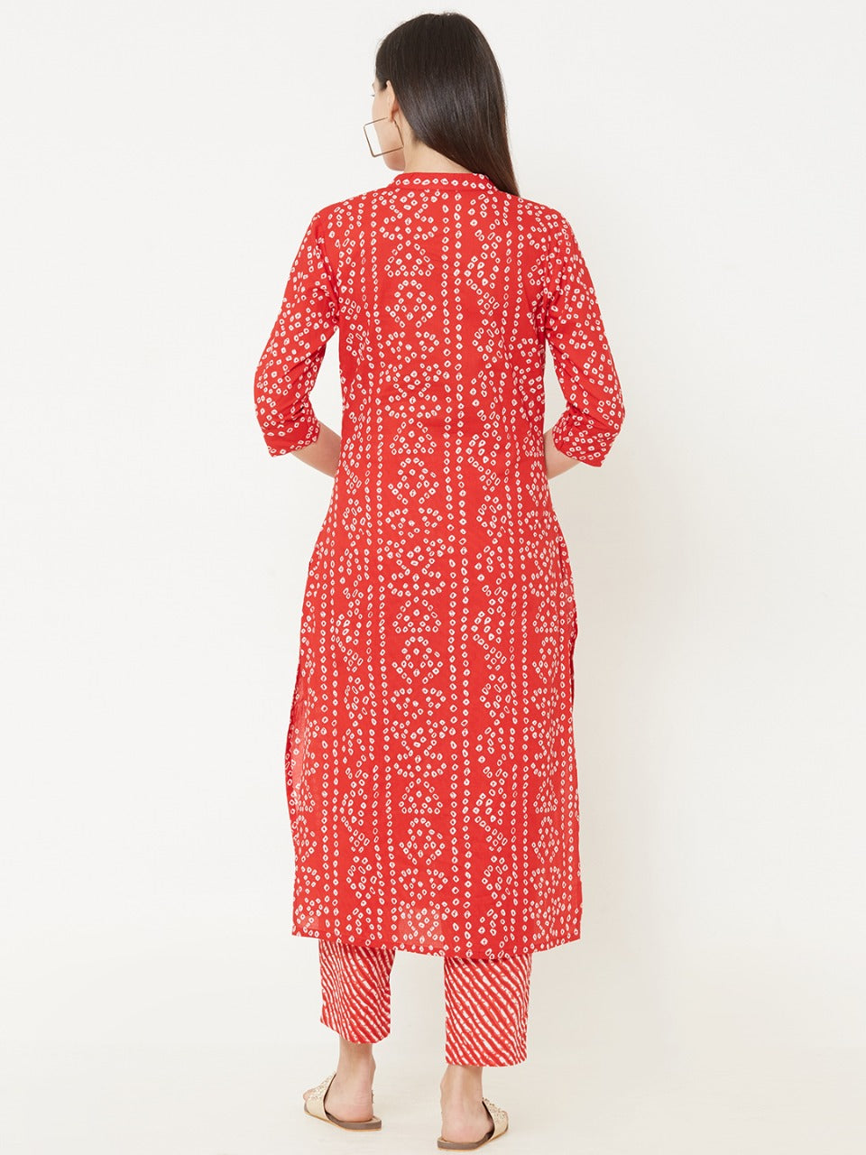 Bandhani Printed Kurta With Leheriya Ankle Pant - Red