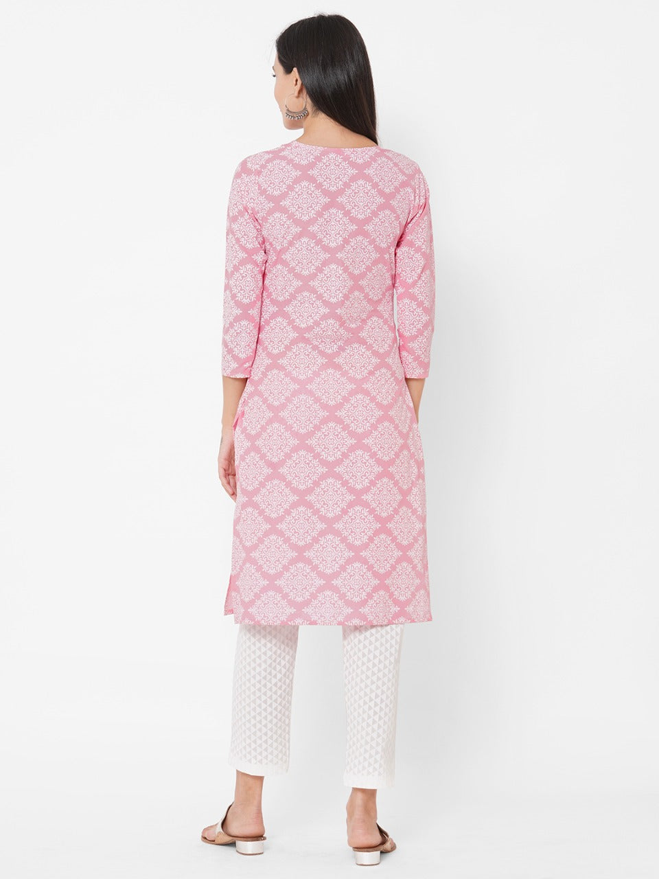 Ethnic Khari Printed Straight Kurta With Khari Printed Pant – Baby Pink