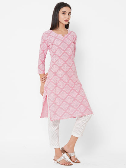 Ethnic Khari Printed Straight Kurta With Khari Printed Pant – Baby Pink