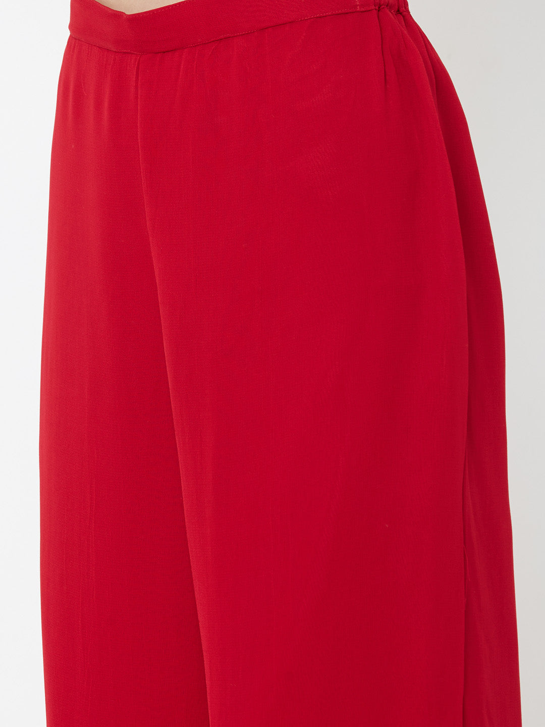 Floral embroidered Tiered Kurta with Solid Palazzo - Cherry Red