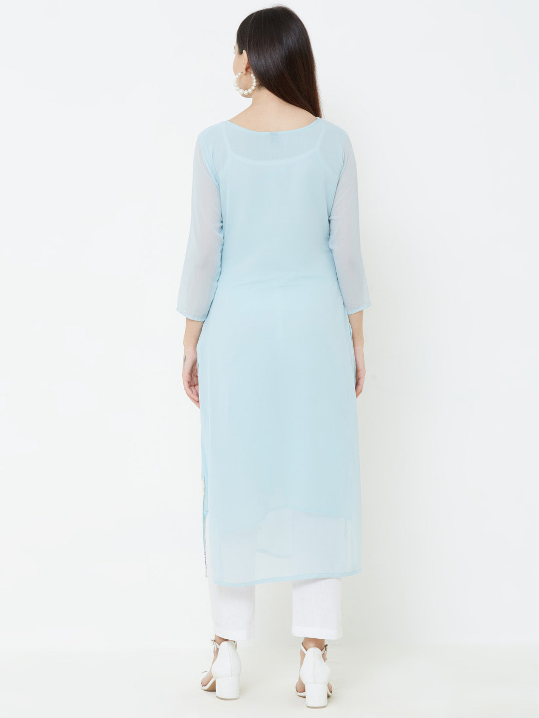 Ballerina Embroidered Georgette Kurta - Blue