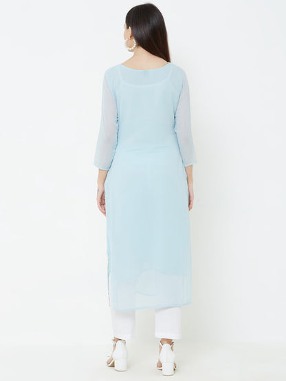 Ballerina Embroidered Georgette Kurta - Blue