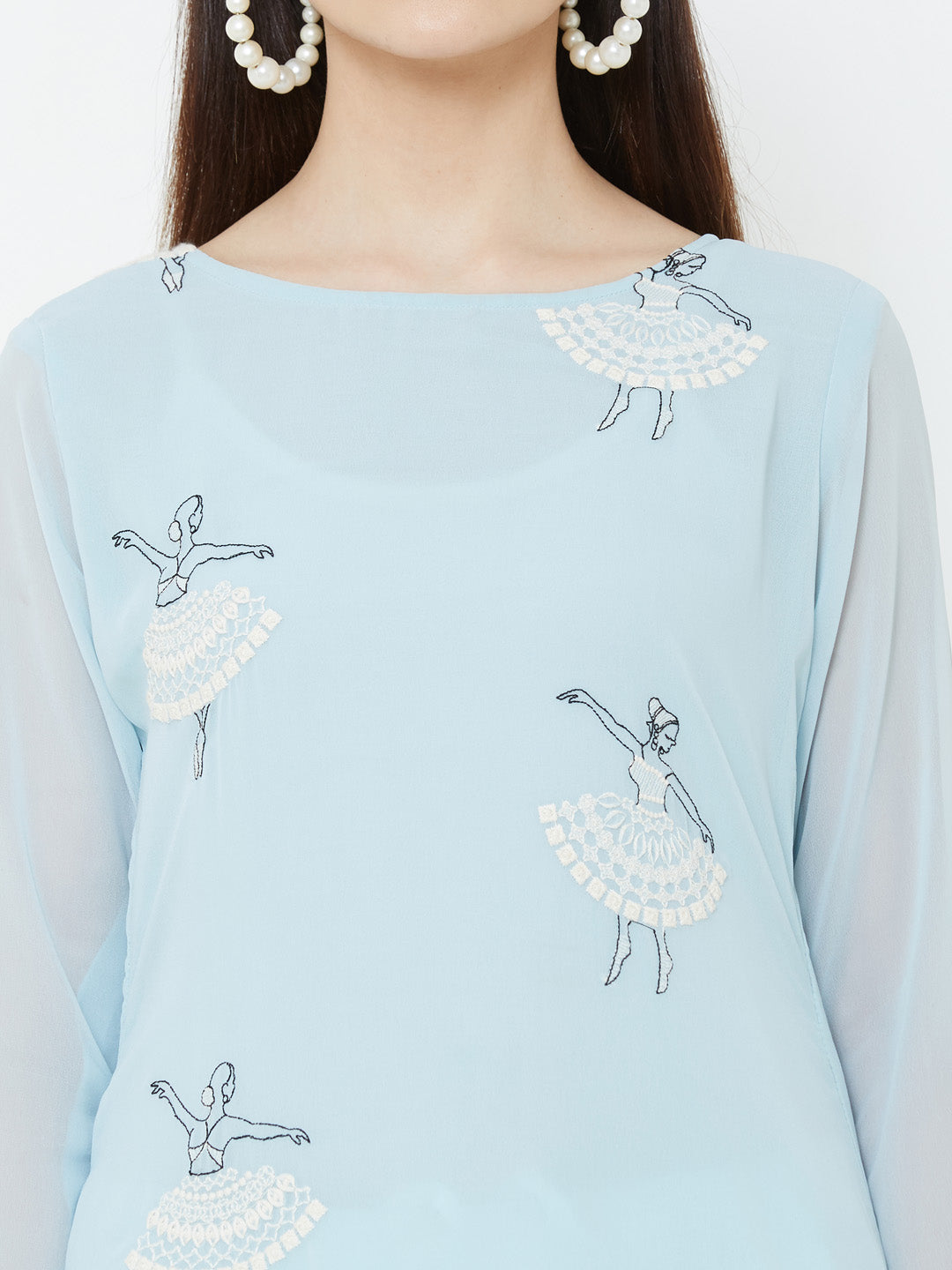 Ballerina Embroidered Georgette Kurta - Blue