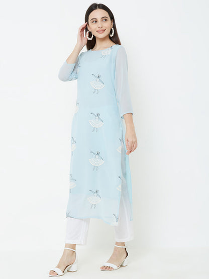 Ballerina Embroidered Georgette Kurta - Blue