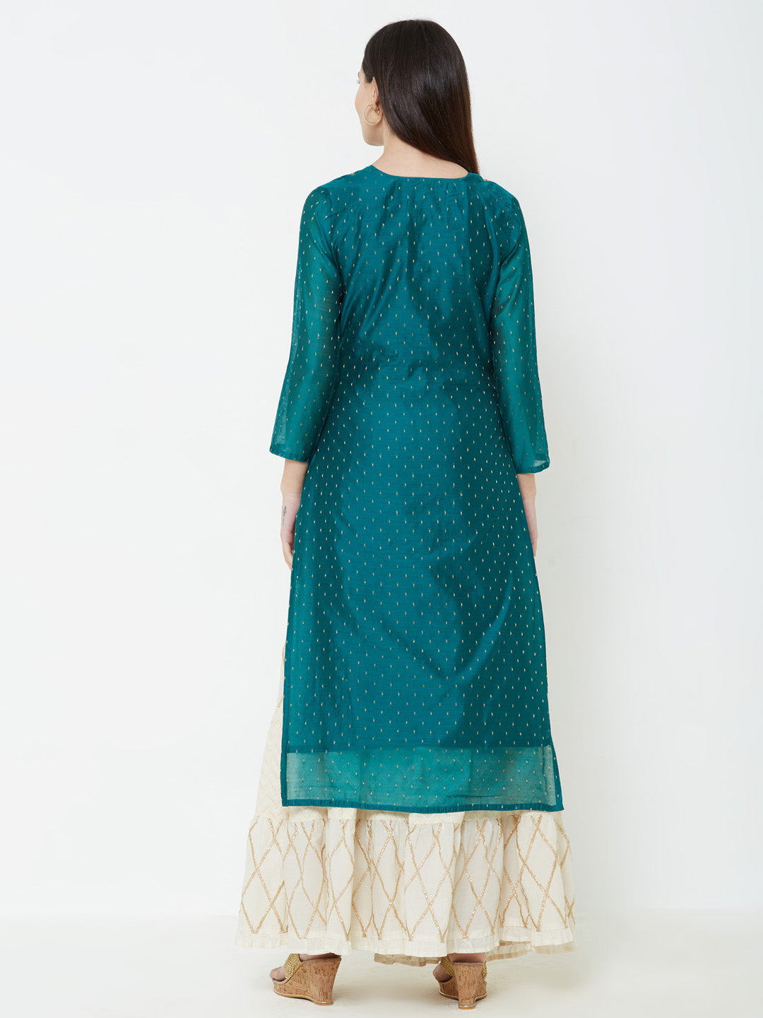 Sequins Embellished Chanderi Kurta - Teal Green