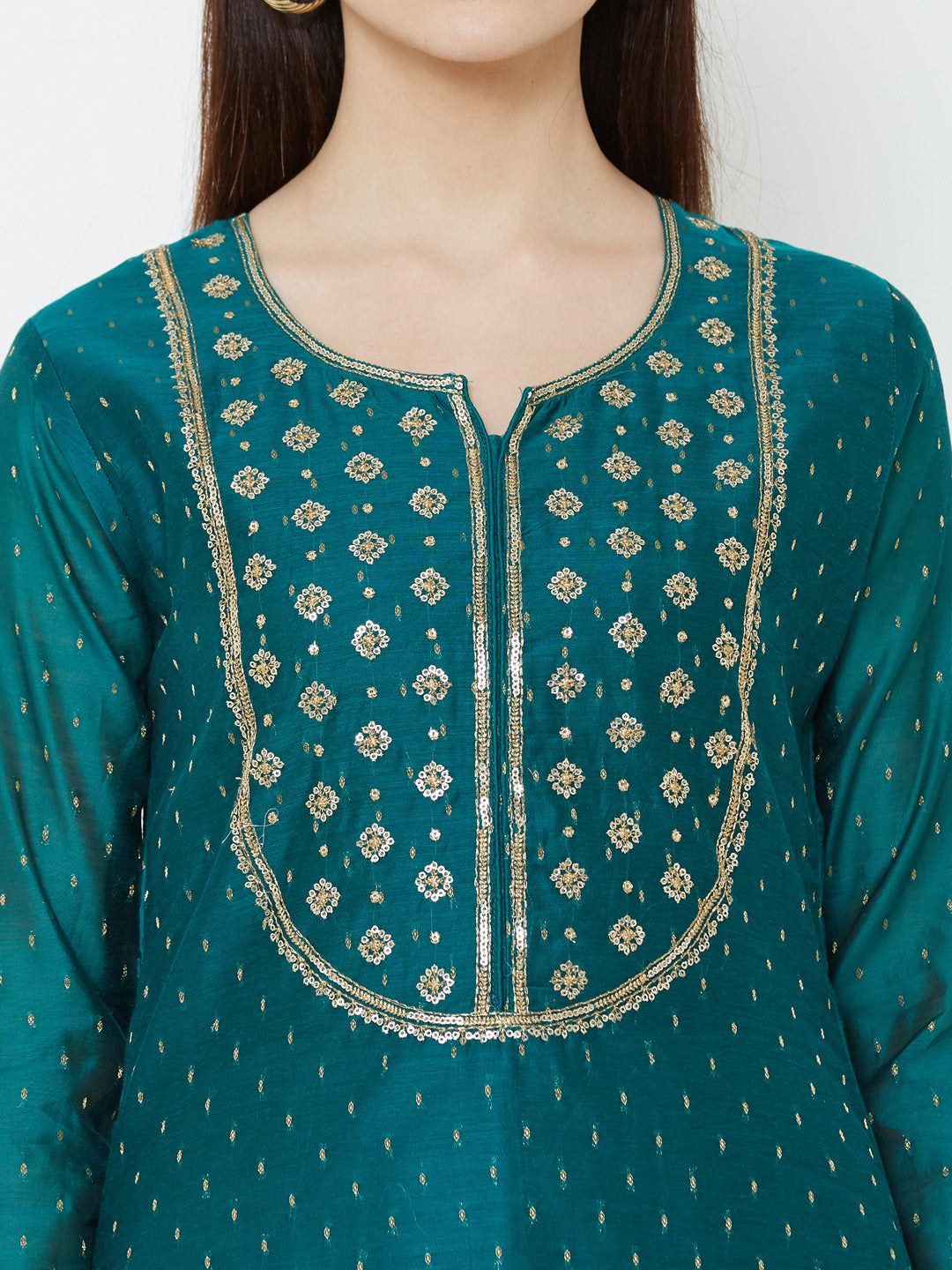 Sequins Embellished Chanderi Kurta - Teal Green