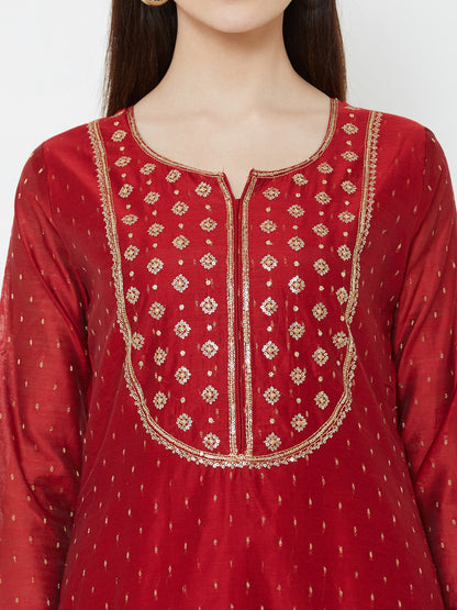 Sequins Embellished Chanderi Kurta - Red