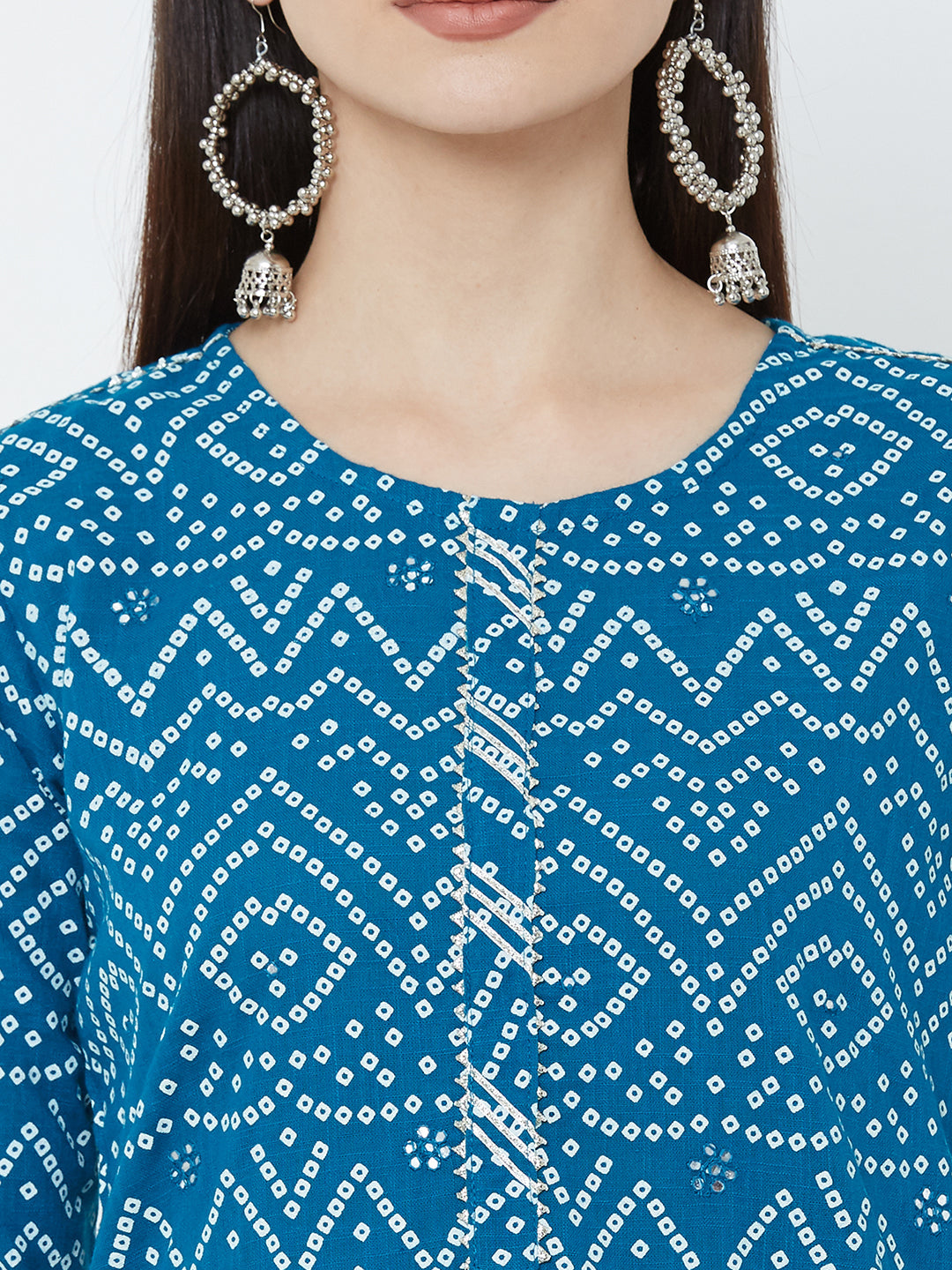 Bandhani printed Kurta, solid palazzo with mask - Turquoise